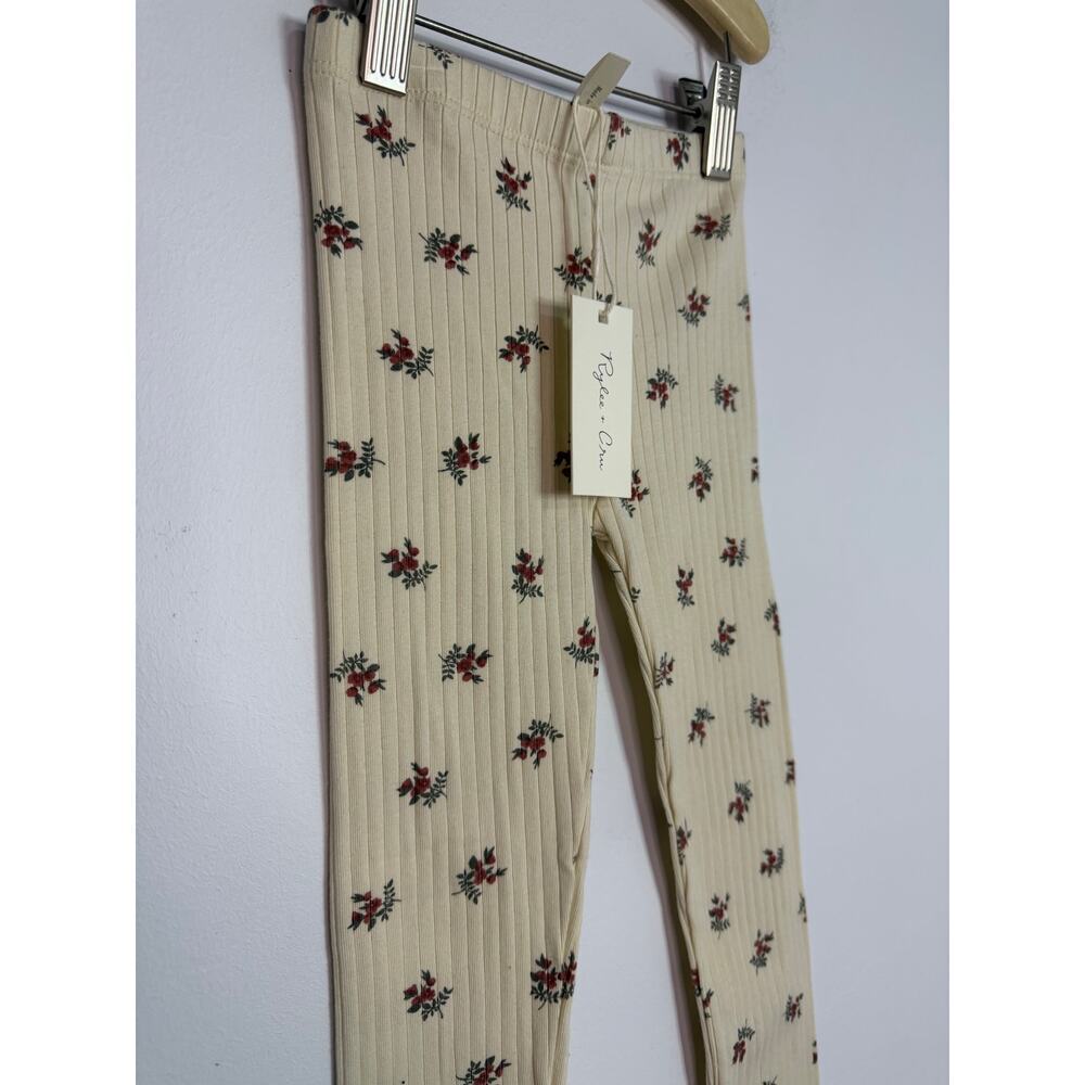 Rylee + Cru cream ribbed leggings with a floral print Sz 6 NWT
